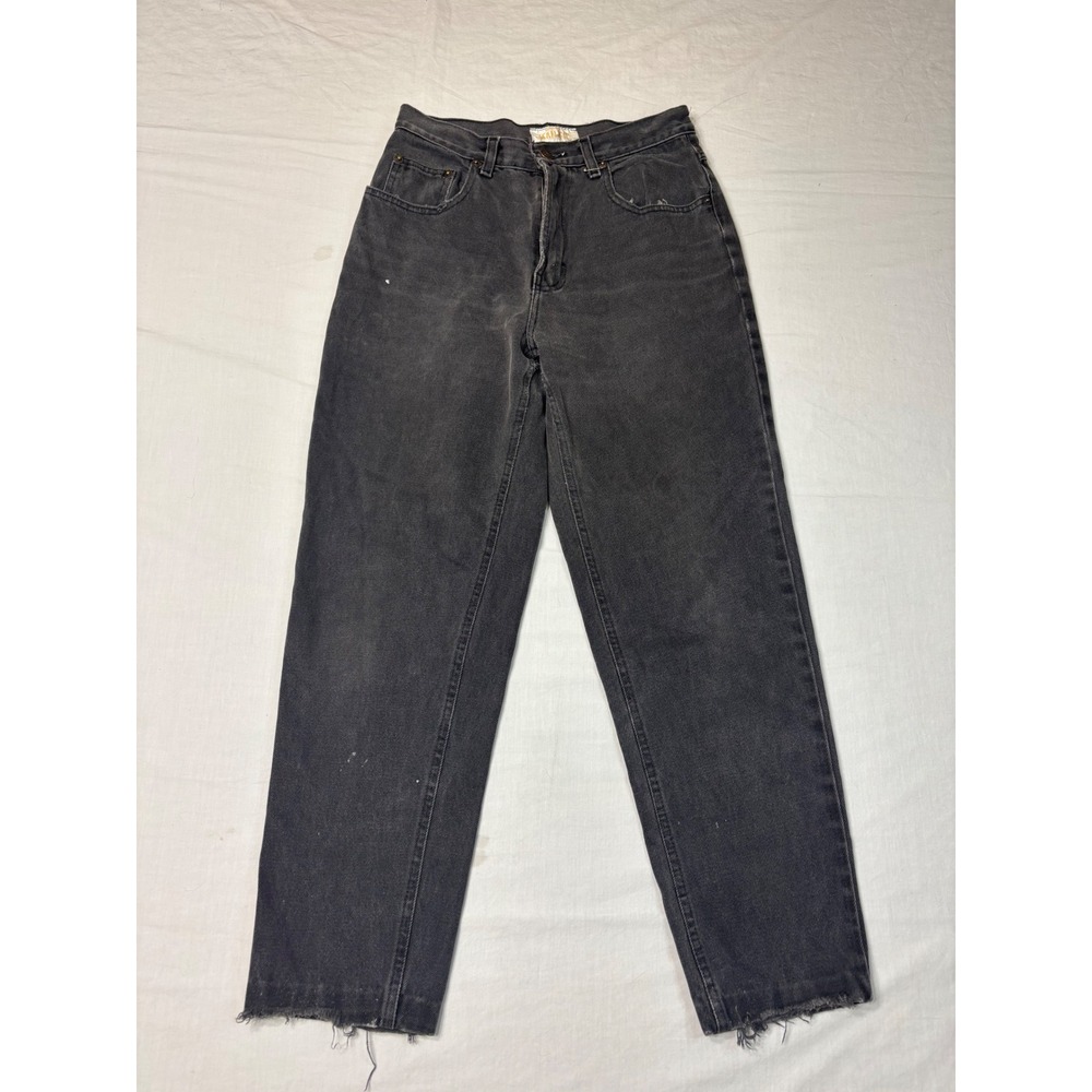 Vintage Jeanjer High Waisted Straight Leg Jeans Washed Black Frayed Hem 26W